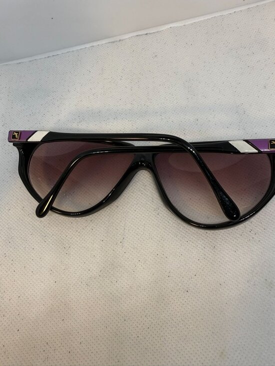 Vintage 80s Sover Black Purple Accent Temple Emblem Sunglasses Made in Italy main image 9